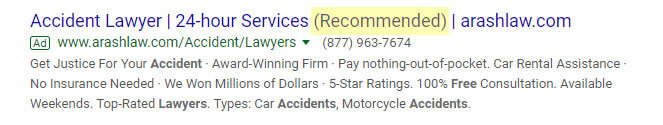 Google Ad shows recommended in the title and URL