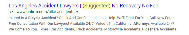 Google Ad shows Suggested in the URL
